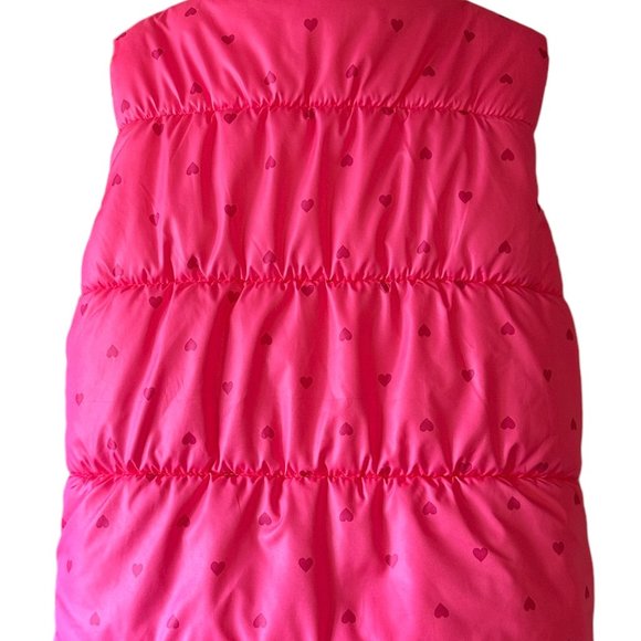 Carter's Pink Puffer Vest Child 4T Hot Pink Hearts Sherpa/Fleece Lining - Picture 2 of 3